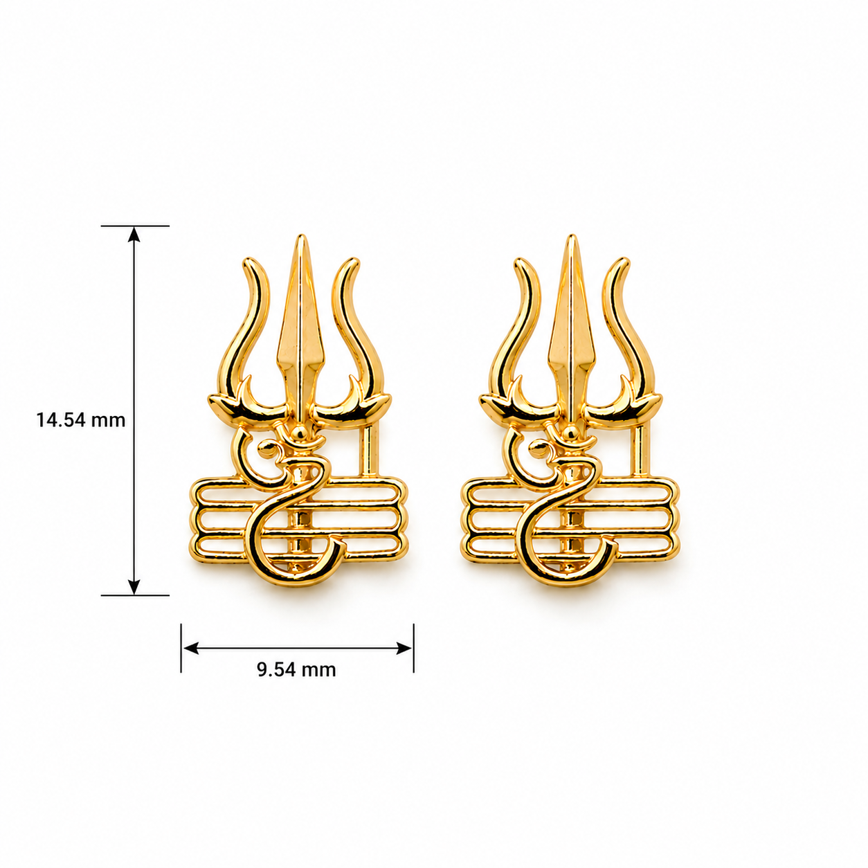 Gold Plated Trishul Om Stud Earrings for Men | Mahadev Shiv Trishul Earrings | Brass Religious Temple Stud Earrings | Spiritual Daily Wear Jewelry