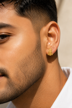 Gold Plated Trishul Om Stud Earrings for Men | Mahadev Shiv Trishul Earrings | Brass Religious Temple Stud Earrings | Spiritual Daily Wear Jewelry