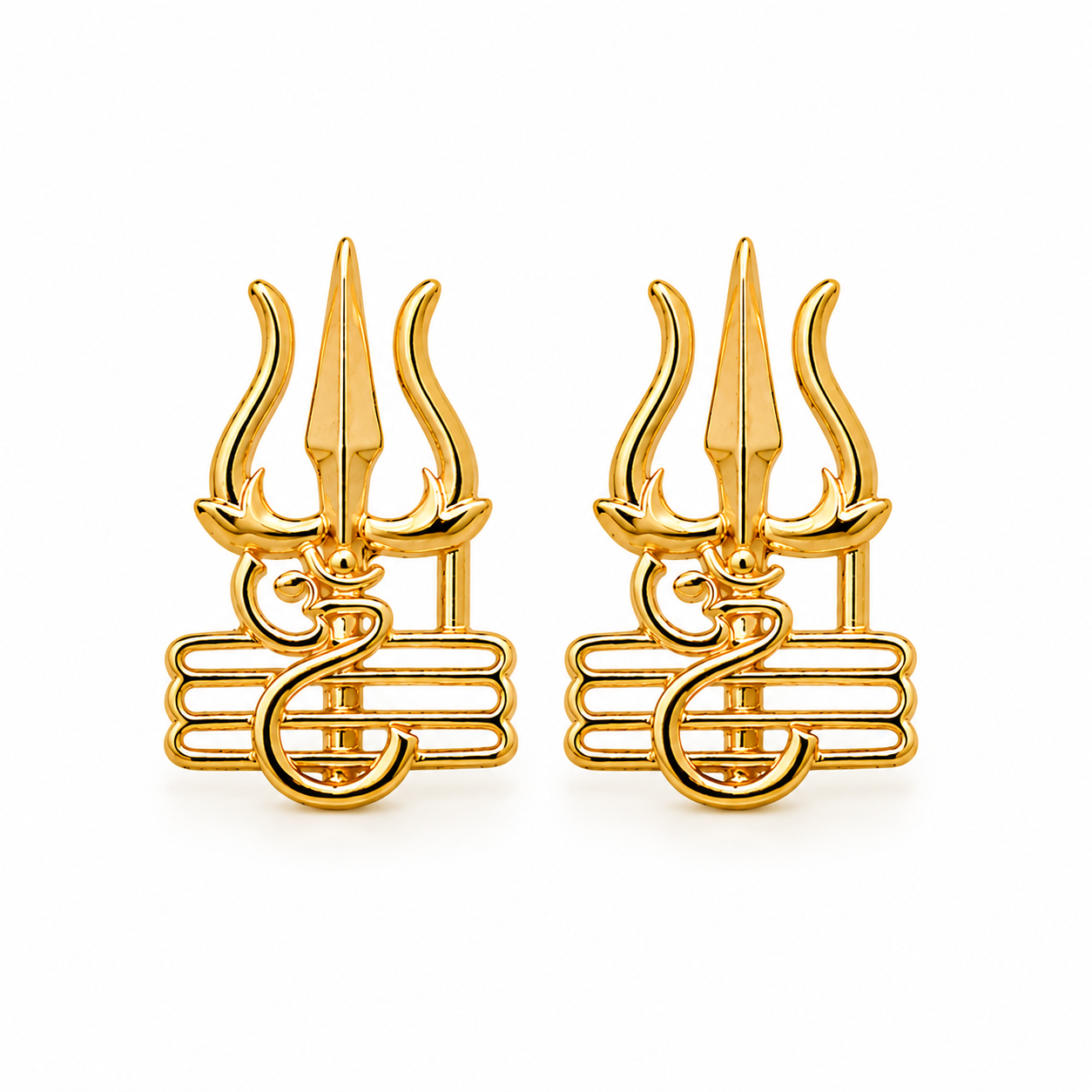 Gold Plated Trishul Om Stud Earrings for Men | Mahadev Shiv Trishul Earrings | Brass Religious Temple Stud Earrings | Spiritual Daily Wear Jewelry