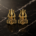 Gold Plated Trishul Om Stud Earrings for Men | Mahadev Shiv Trishul Earrings | Brass Religious Temple Stud Earrings | Spiritual Daily Wear Jewelry