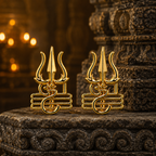 Gold Plated Trishul Om Stud Earrings for Men | Mahadev Shiv Trishul Earrings | Brass Religious Temple Stud Earrings | Spiritual Daily Wear Jewelry