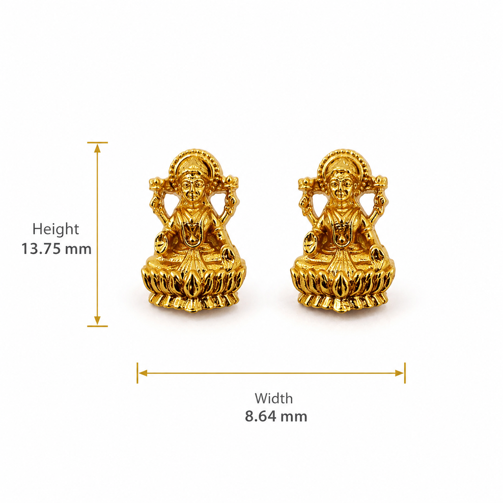 Gold Plated Brass Goddess Lakshmi Stud Earrings for Women | Traditional Temple Jewellery | Small Daily Wear Ethnic Studs | Festive, Wedding & Puja Earrings