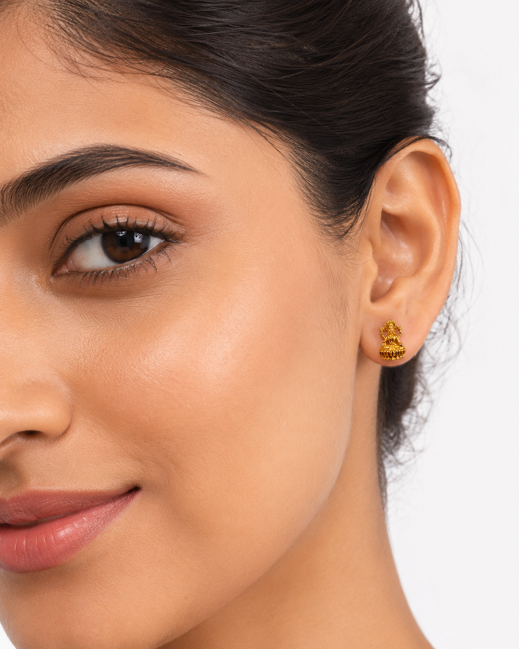 Gold Plated Brass Goddess Lakshmi Stud Earrings for Women | Traditional Temple Jewellery | Small Daily Wear Ethnic Studs | Festive, Wedding & Puja Earrings