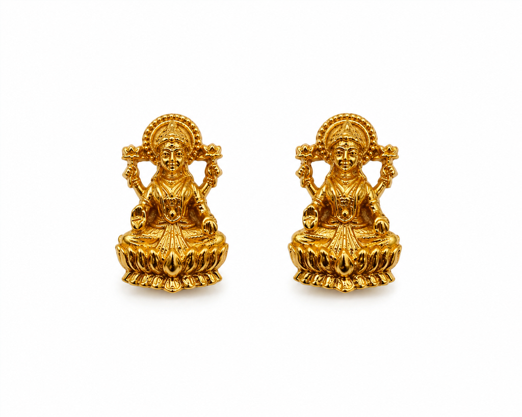 Gold Plated Brass Goddess Lakshmi Stud Earrings for Women | Traditional Temple Jewellery | Small Daily Wear Ethnic Studs | Festive, Wedding & Puja Earrings