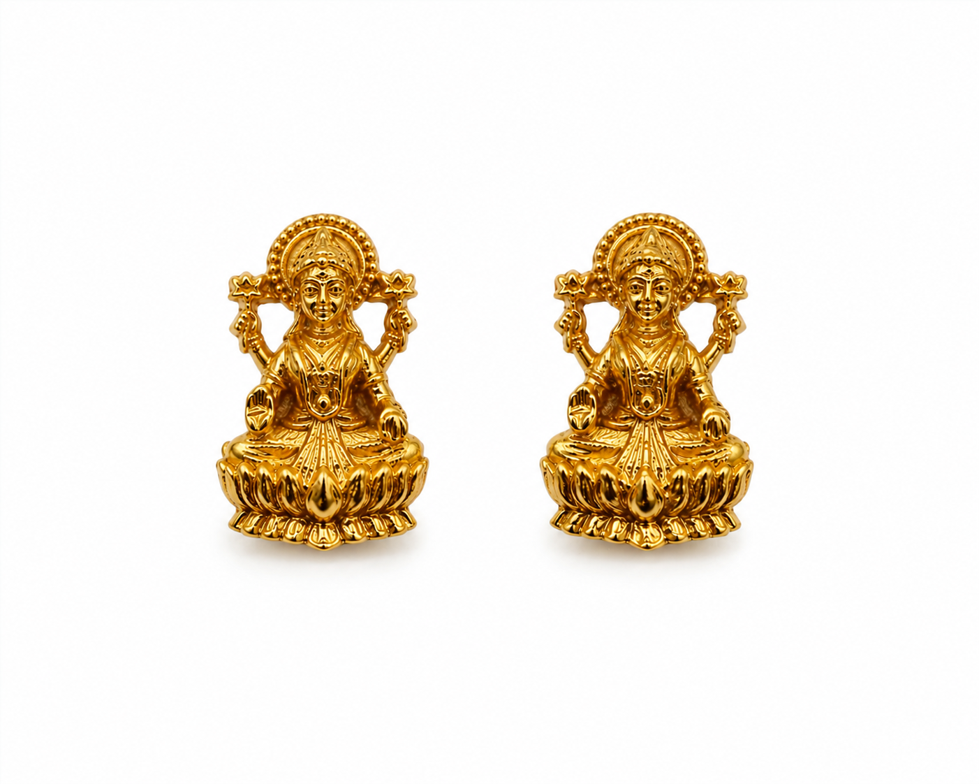Gold Plated Brass Goddess Lakshmi Stud Earrings for Women | Traditional Temple Jewellery | Small Daily Wear Ethnic Studs | Festive, Wedding & Puja Earrings