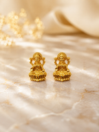 Gold Plated Brass Goddess Lakshmi Stud Earrings for Women | Traditional Temple Jewellery | Small Daily Wear Ethnic Studs | Festive, Wedding & Puja Earrings
