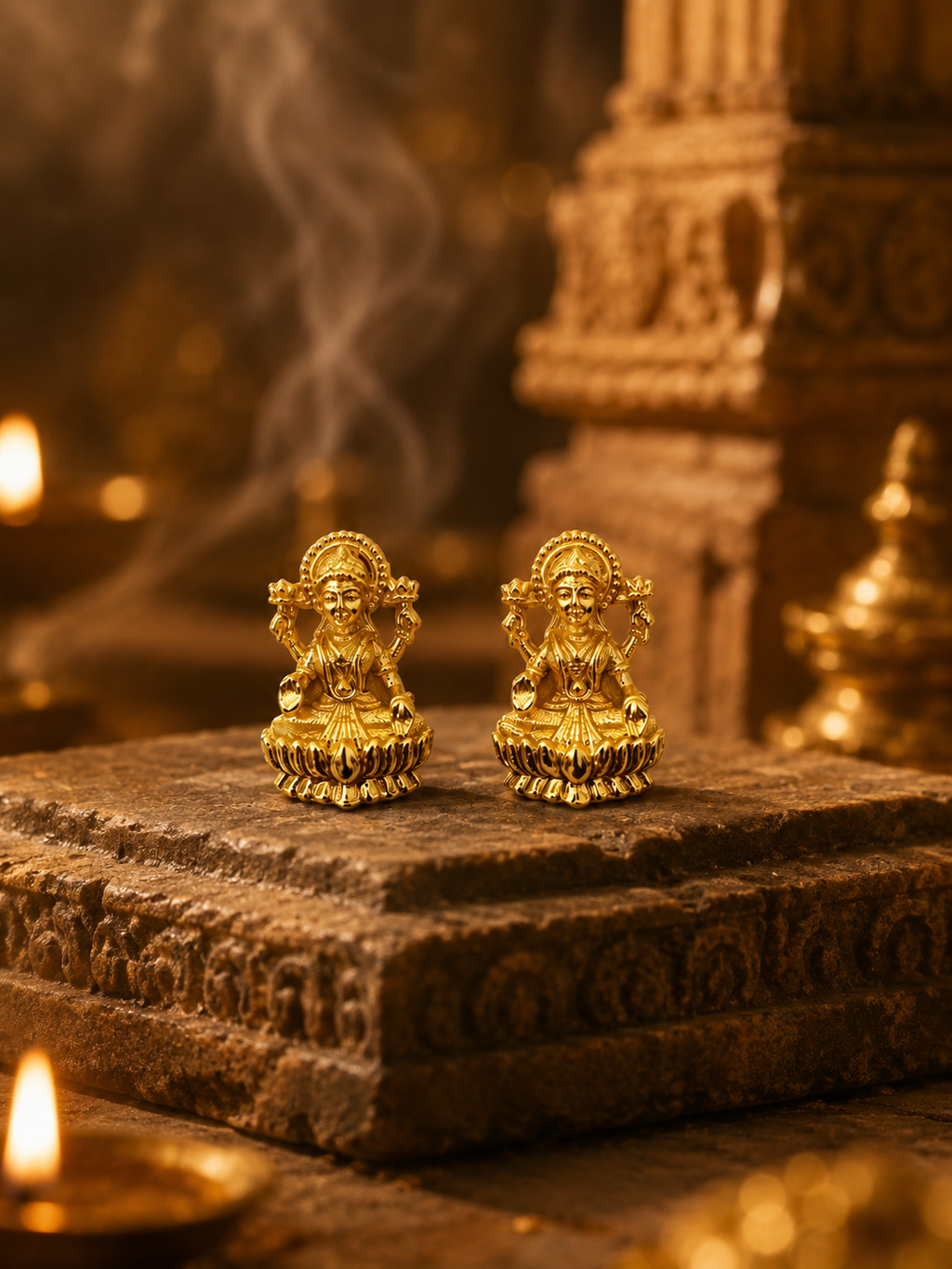 Gold Plated Brass Goddess Lakshmi Stud Earrings for Women | Traditional Temple Jewellery | Small Daily Wear Ethnic Studs | Festive, Wedding & Puja Earrings