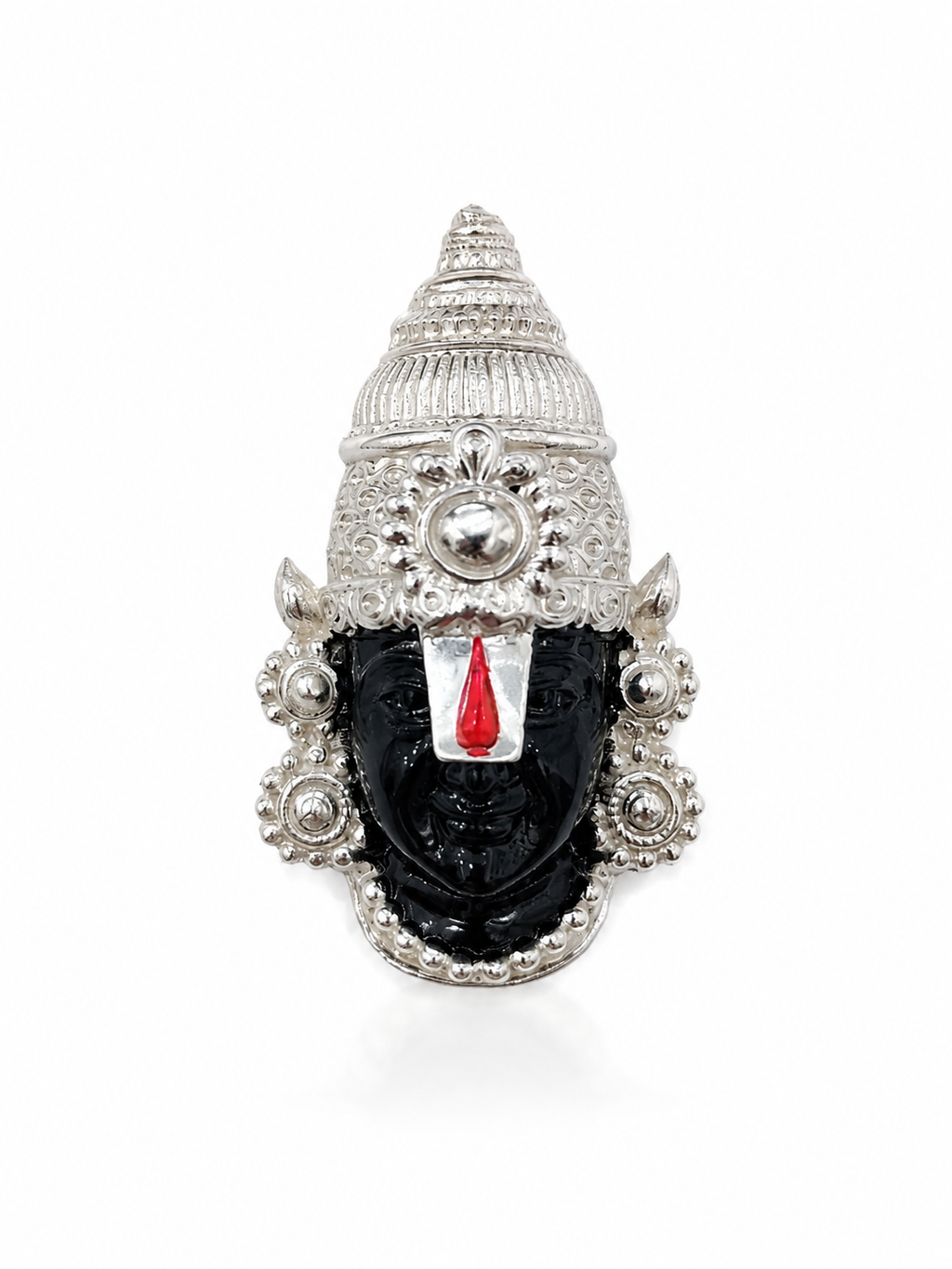 Tirupati Balaji Silver Plated Brass Brooch | Black Face Lord Venkateswara Brooch | Temple Jewelry Pin for Men & Women