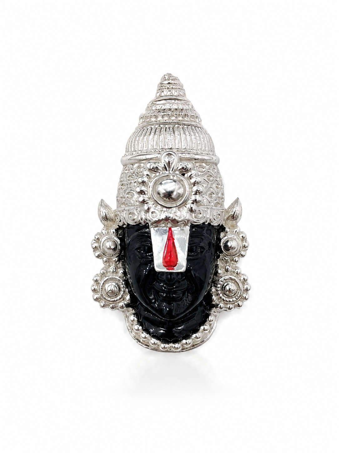 Tirupati Balaji Silver Plated Brass Brooch | Black Face Lord Venkateswara Brooch | Temple Jewelry Pin for Men & Women