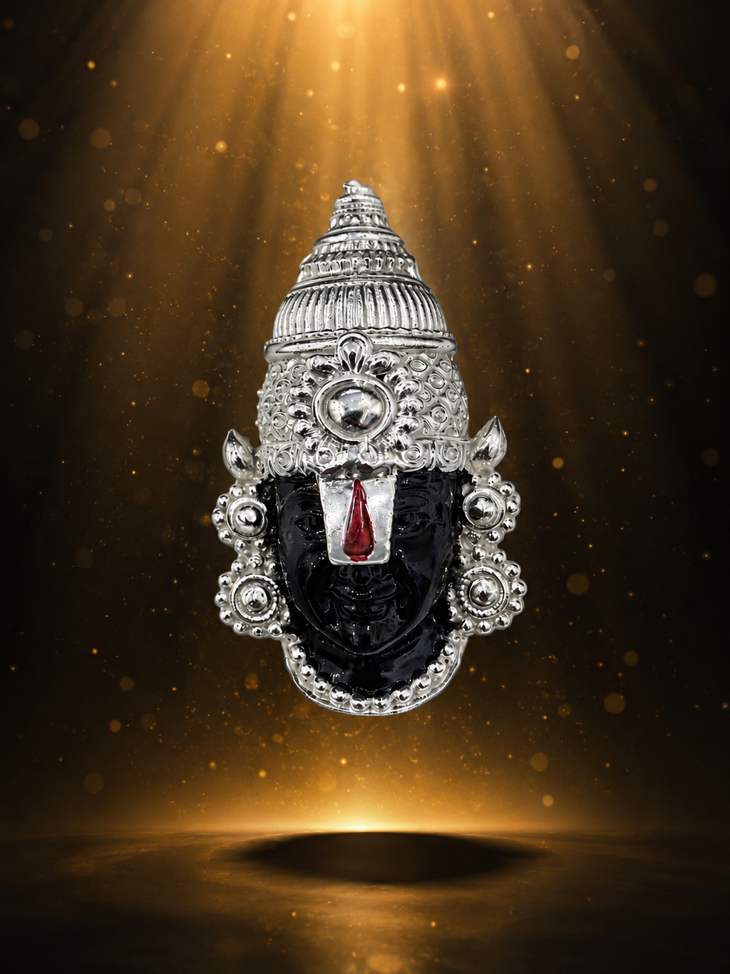 Tirupati Balaji Silver Plated Brass Brooch | Black Face Lord Venkateswara Brooch | Temple Jewelry Pin for Men & Women
