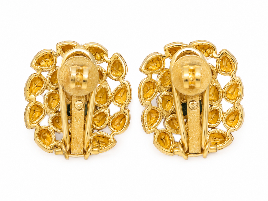 Gold Plated 925  Silver Moissanite Green Stone Stud Earrings | Elegant Floral Kundan Style Earrings for Women
