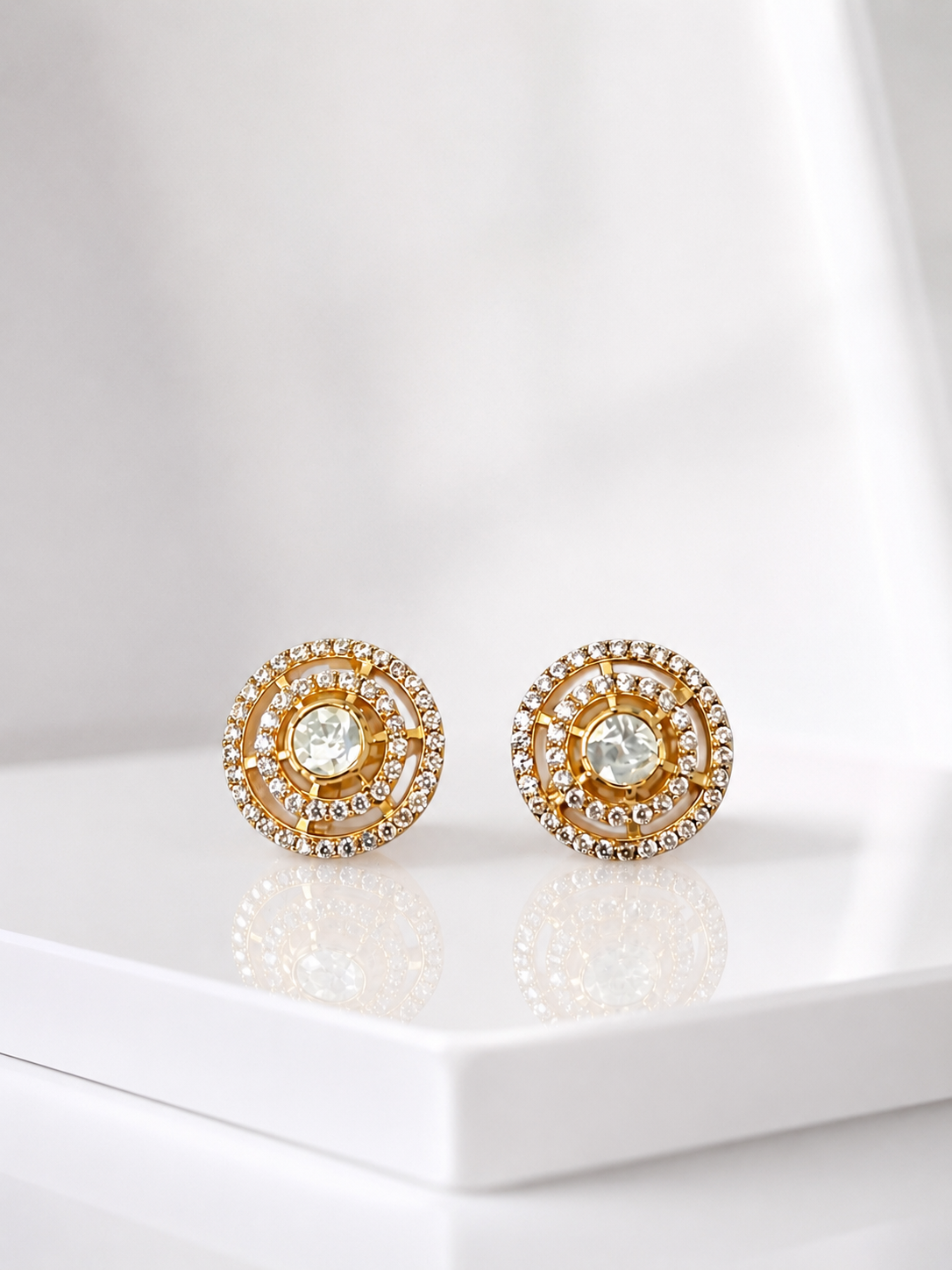 Gold Plated 925 Silver Moissanite Round  Stud Earrings for Women | Classic Diamond Look Screw Back Earrings | made to order