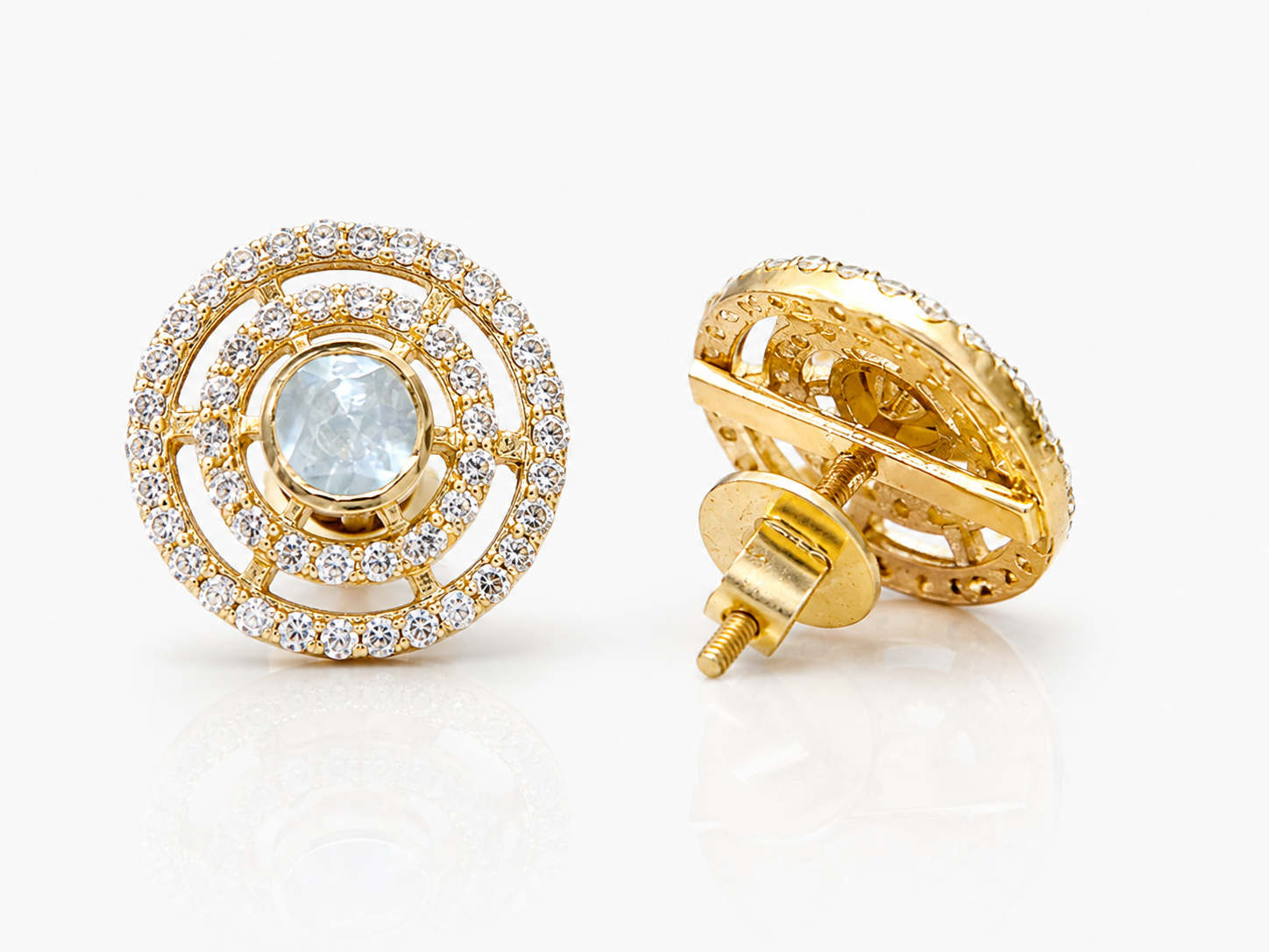 Gold Plated 925 Silver Moissanite Round  Stud Earrings for Women | Classic Diamond Look Screw Back Earrings | made to order