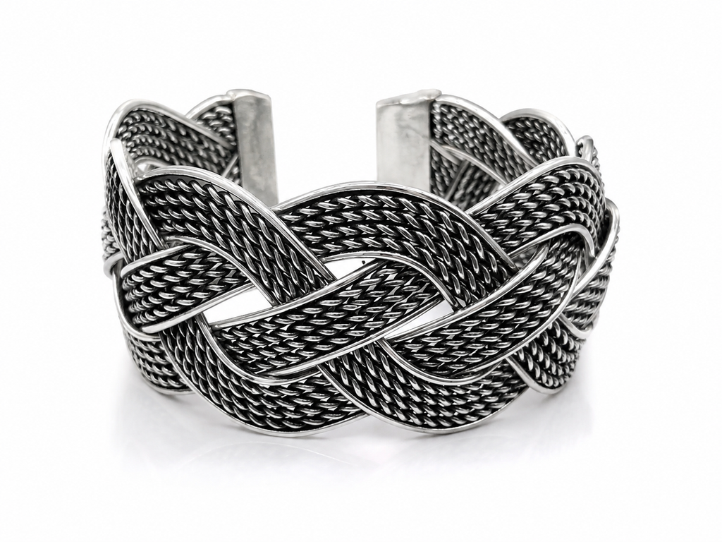 Silver Plated Brass Open Hand Cuff for Men & Women | Handmade Oxidized Hand Cuff