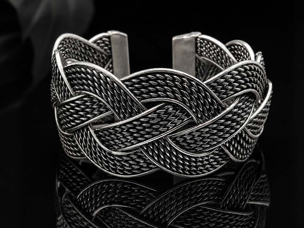 Silver Plated Brass Open Hand Cuff for Men & Women | Handmade Oxidized Hand Cuff