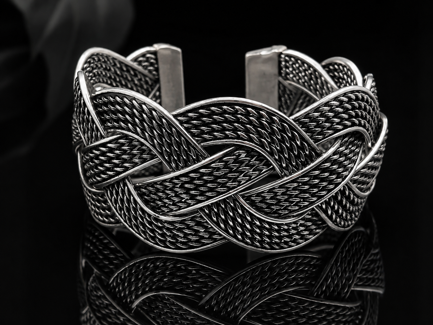 Silver Plated Brass Open Hand Cuff for Men & Women | Handmade Oxidized Hand Cuff