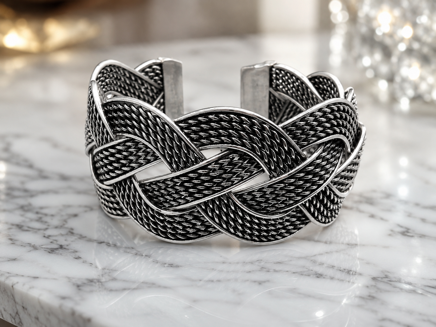 Silver Plated Brass Open Hand Cuff for Men & Women | Handmade Oxidized Hand Cuff