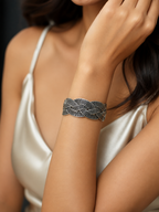 Silver Plated Brass Open Hand Cuff for Men & Women | Handmade Oxidized Hand Cuff