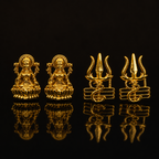 Gold Plated Brass Laxmi & Trishul Stud Earrings Combo for Couples | Traditional Goddess Lakshmi Studs for Women & Trishul Shiv Symbol Studs for Men | Religious Daily Wear Jewelry Gift Set