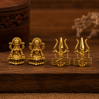 Gold Plated Brass Laxmi & Trishul Stud Earrings Combo for Couples | Traditional Goddess Lakshmi Studs for Women & Trishul Shiv Symbol Studs for Men | Religious Daily Wear Jewelry Gift Set