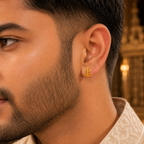 Gold Plated Brass Laxmi & Trishul Stud Earrings Combo for Couples | Traditional Goddess Lakshmi Studs for Women & Trishul Shiv Symbol Studs for Men | Religious Daily Wear Jewelry Gift Set