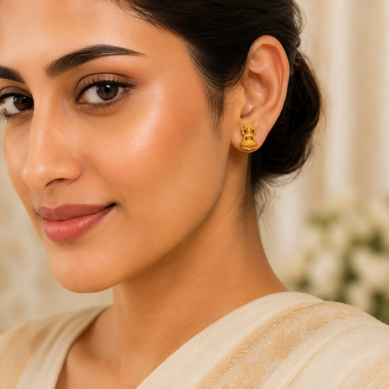 Gold Plated Brass Laxmi & Trishul Stud Earrings Combo for Couples | Traditional Goddess Lakshmi Studs for Women & Trishul Shiv Symbol Studs for Men | Religious Daily Wear Jewelry Gift Set