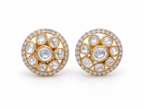 Gold Plated 925 Silver Moissanite Polki Round Stud Earrings | Handmade Luxury Wedding & Party Earrings for Women Made to Order