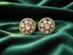 Gold Plated 925 Silver Moissanite Polki Round Stud Earrings | Handmade Luxury Wedding & Party Earrings for Women Made to Order