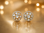 Gold Plated 925 Silver Moissanite Polki Round Stud Earrings | Handmade Luxury Wedding & Party Earrings for Women Made to Order