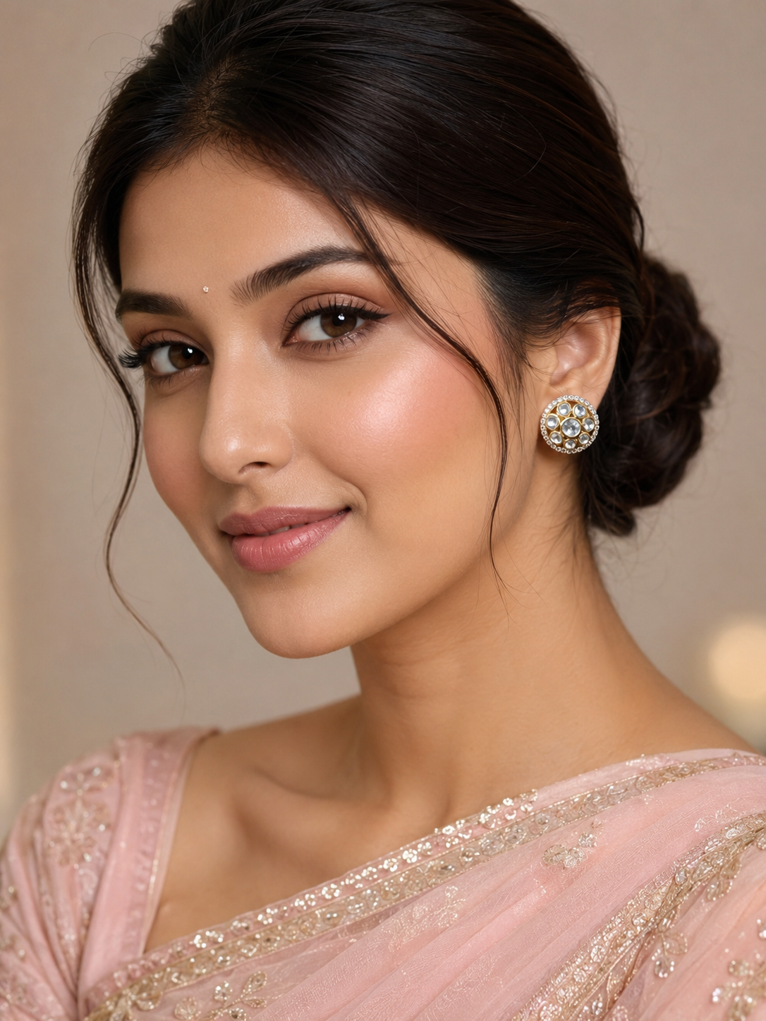Gold Plated 925 Silver Moissanite Polki Round Stud Earrings | Handmade Luxury Wedding & Party Earrings for Women Made to Order