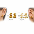 Gold Plated Brass Laxmi & Trishul Stud Earrings Combo for Couples | Traditional Goddess Lakshmi Studs for Women & Trishul Shiv Symbol Studs for Men | Religious Daily Wear Jewelry Gift Set