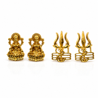 Gold Plated Brass Laxmi & Trishul Stud Earrings Combo for Couples | Traditional Goddess Lakshmi Studs for Women & Trishul Shiv Symbol Studs for Men | Religious Daily Wear Jewelry Gift Set