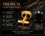 Gold Plated Brass Black Stone Oval Formal Cufflinks for Men