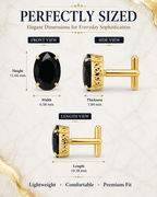 Gold Plated Brass Black Stone Oval Formal Cufflinks for Men