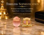 Classic Gold Plated Brass Oval Pink Stone Formal Shirt Cufflinks