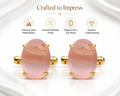 Classic Gold Plated Brass Oval Pink Stone Formal Shirt Cufflinks