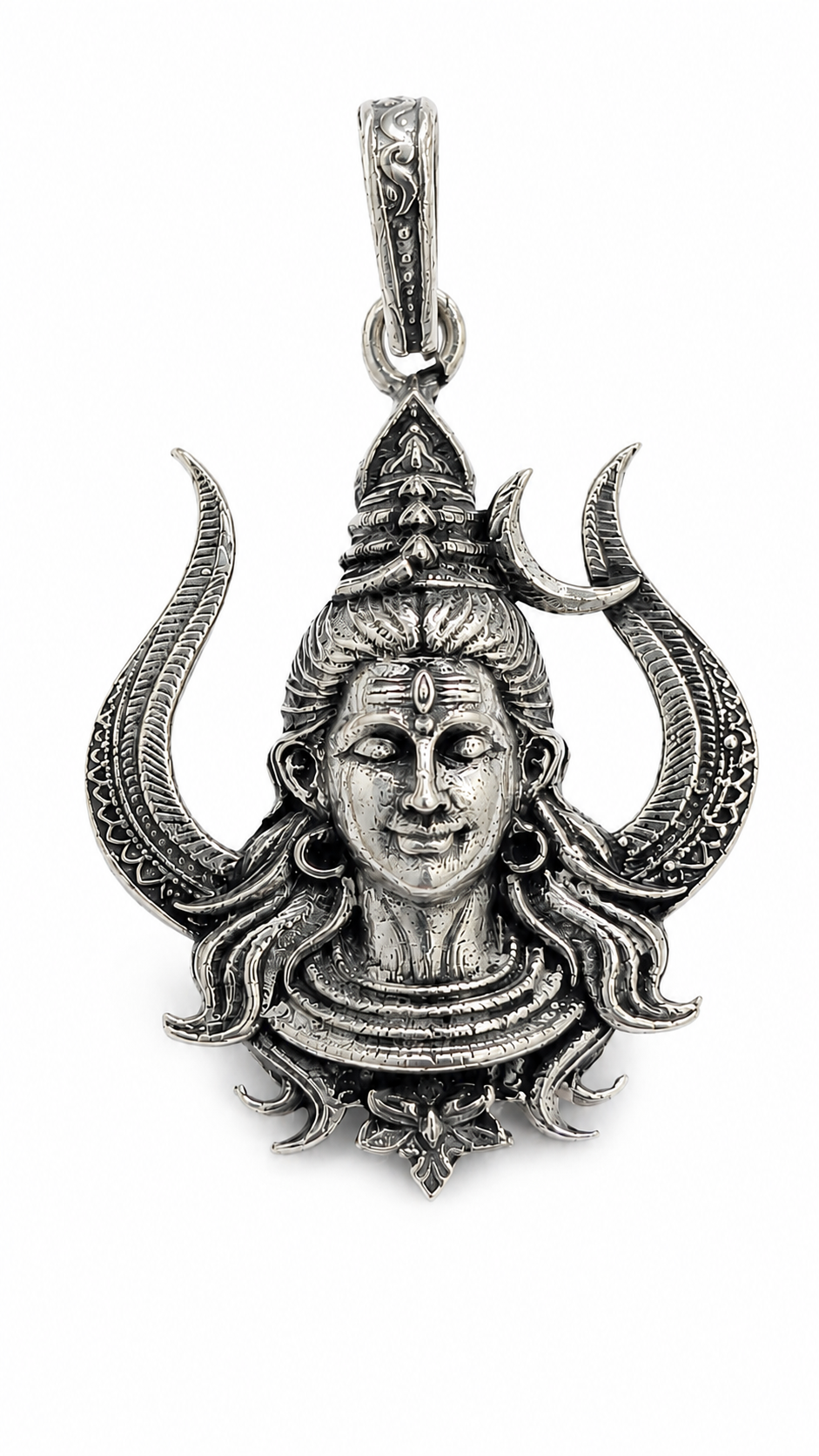 Silver Plated Brass Lord Shiva Pendant | Mahadev Face Trishul Design Pendant | Oxidized Shiv Necklace Pendant for Men & Women | Spiritual Hindu Jewelry