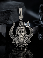 Silver Plated Brass Lord Shiva Pendant | Mahadev Face Trishul Design Pendant | Oxidized Shiv Necklace Pendant for Men & Women | Spiritual Hindu Jewelry