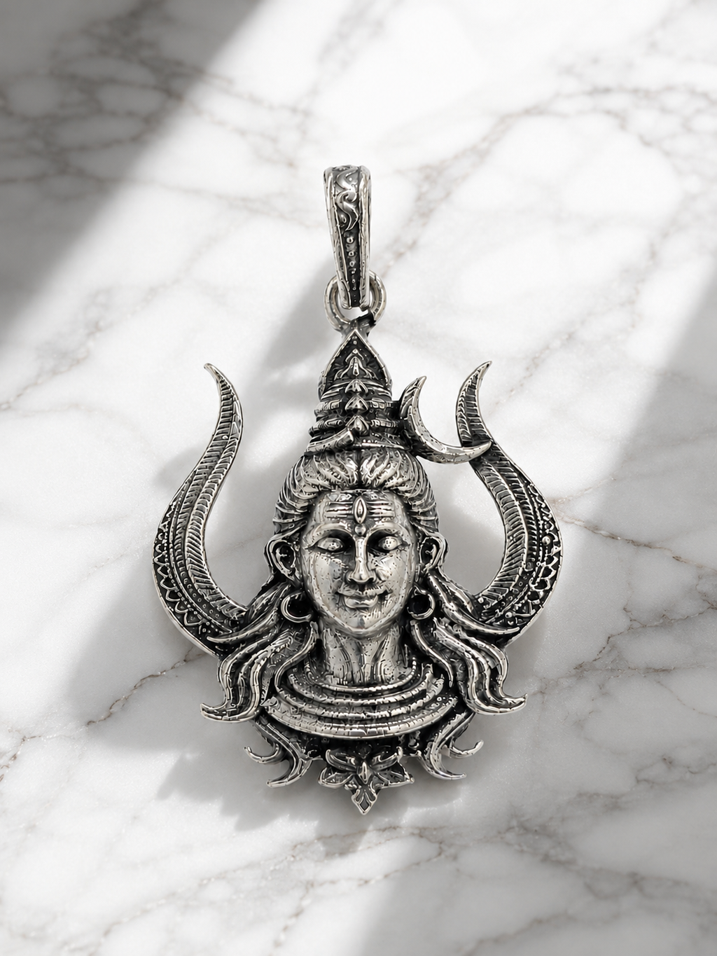 Silver Plated Brass Lord Shiva Pendant | Mahadev Face Trishul Design Pendant | Oxidized Shiv Necklace Pendant for Men & Women | Spiritual Hindu Jewelry