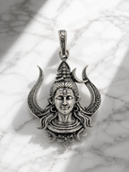 Silver Plated Brass Lord Shiva Pendant | Mahadev Face Trishul Design Pendant | Oxidized Shiv Necklace Pendant for Men & Women | Spiritual Hindu Jewelry