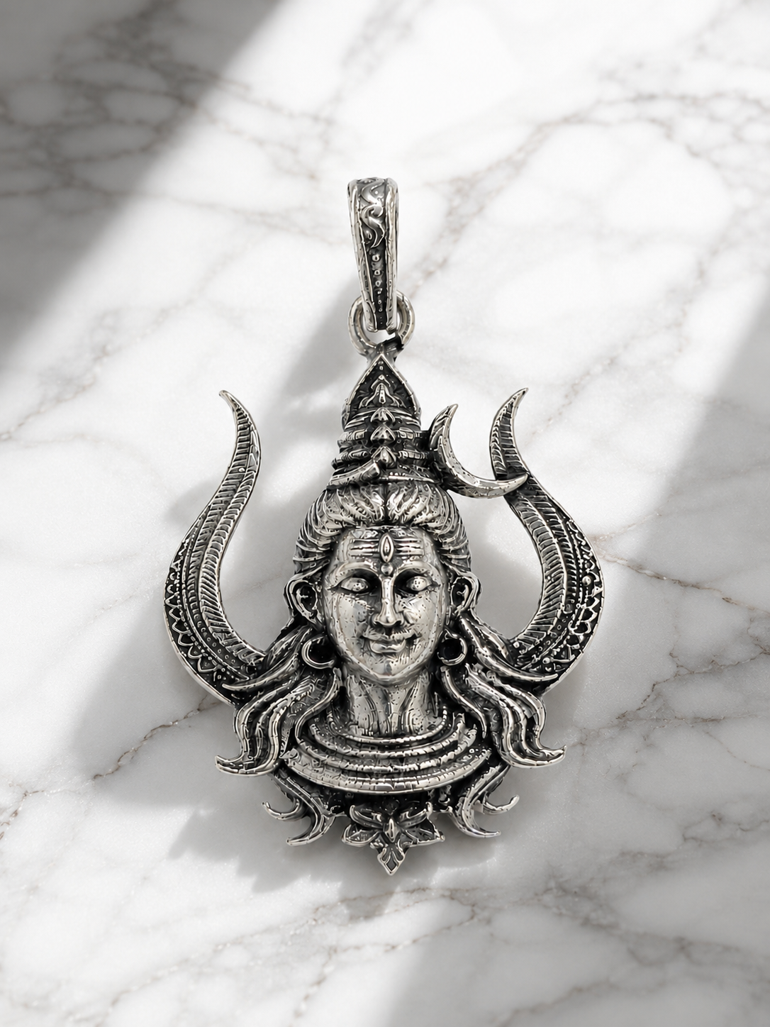 Silver Plated Brass Lord Shiva Pendant | Mahadev Face Trishul Design Pendant | Oxidized Shiv Necklace Pendant for Men & Women | Spiritual Hindu Jewelry