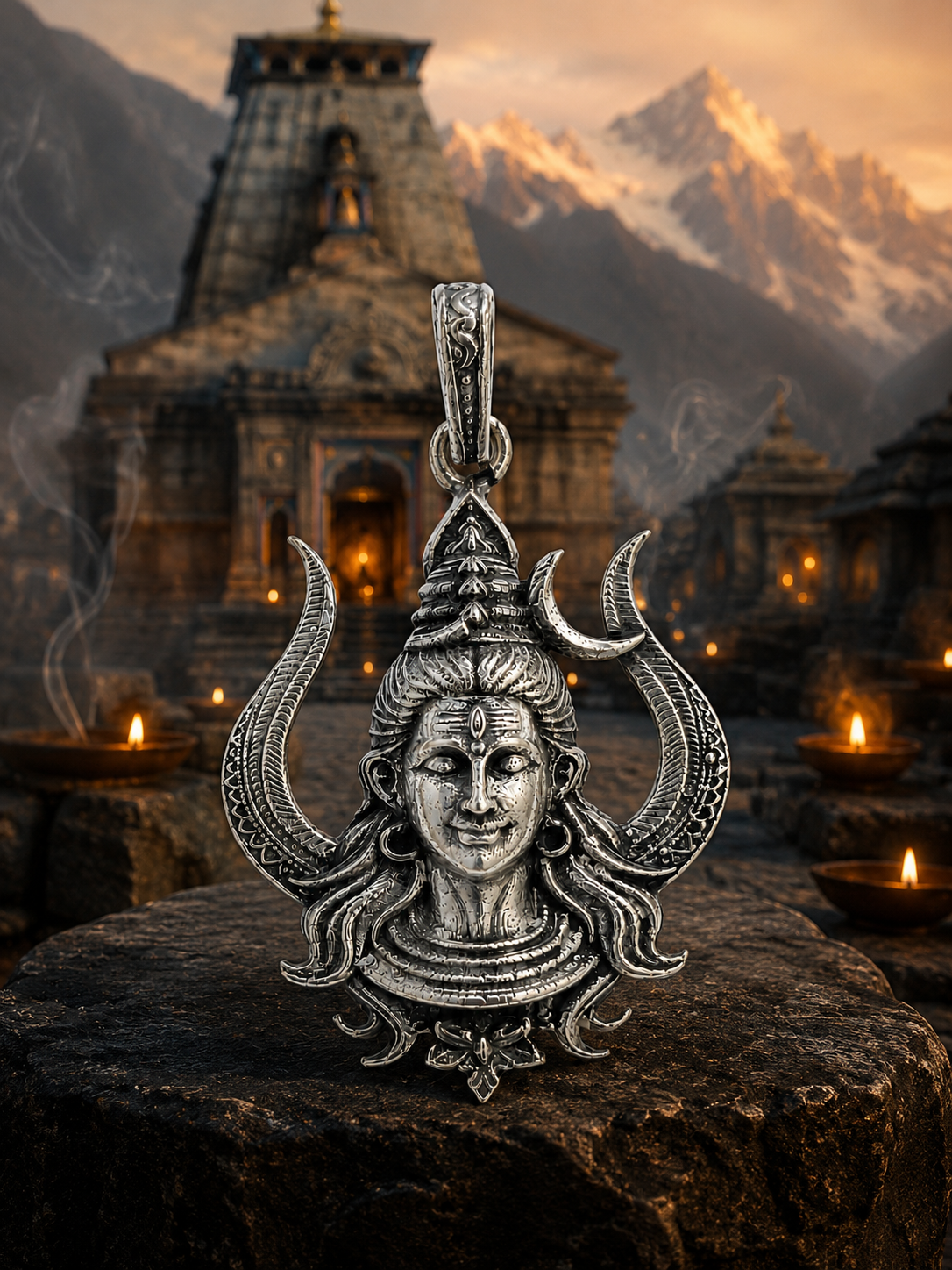 Silver Plated Brass Lord Shiva Pendant | Mahadev Face Trishul Design Pendant | Oxidized Shiv Necklace Pendant for Men & Women | Spiritual Hindu Jewelry