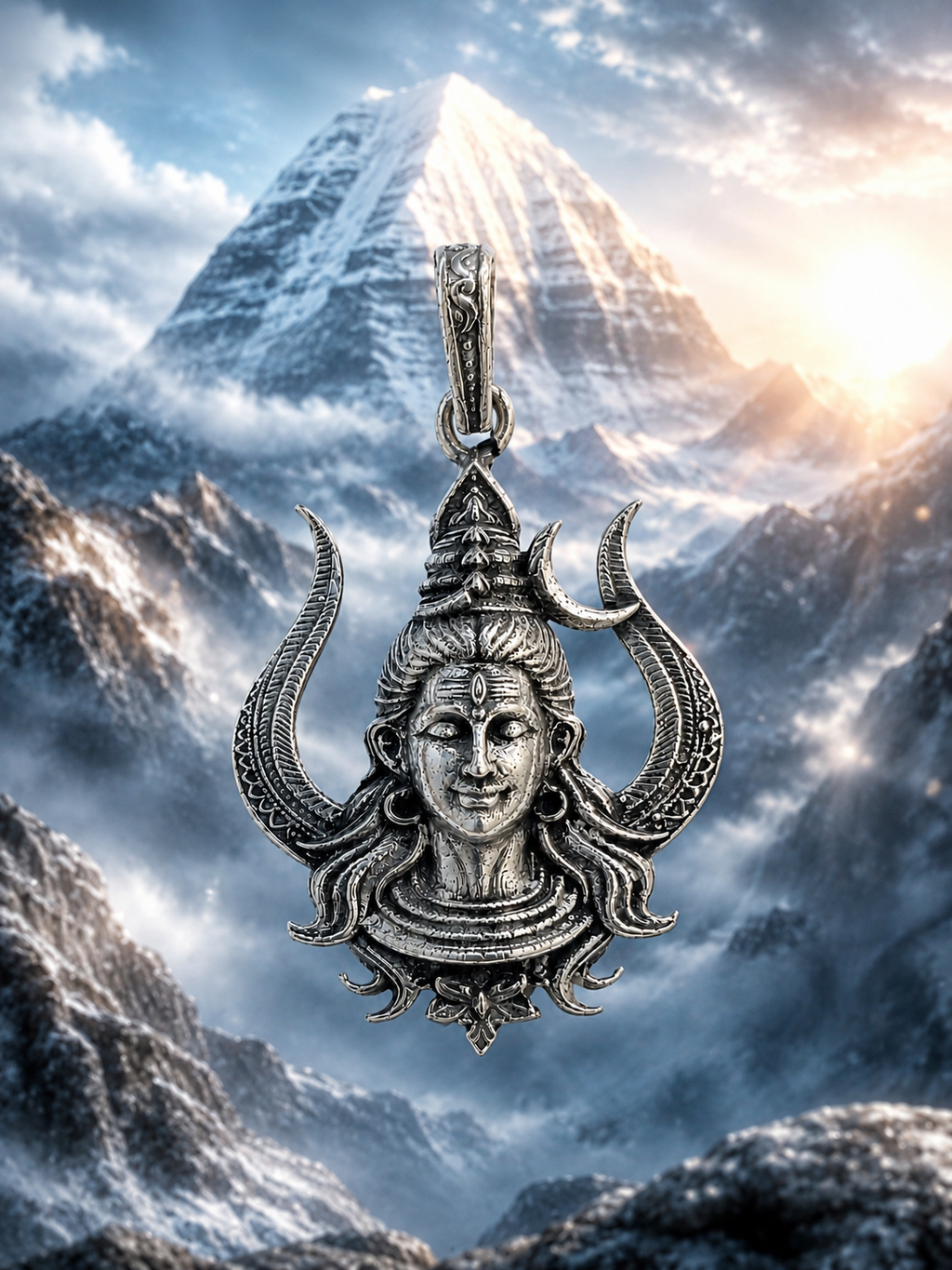 Silver Plated Brass Lord Shiva Pendant | Mahadev Face Trishul Design Pendant | Oxidized Shiv Necklace Pendant for Men & Women | Spiritual Hindu Jewelry