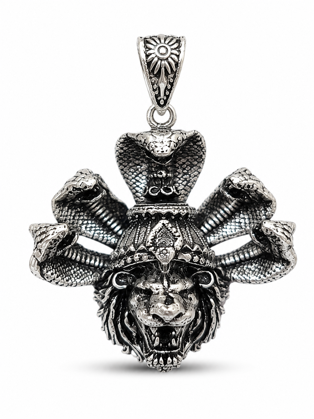 Narasimha with Sheshnaag Oxidized Silver Plated Brass Pendant | Hindu Spiritual Pendant | Handmade Temple Jewelry | Devotional Gift