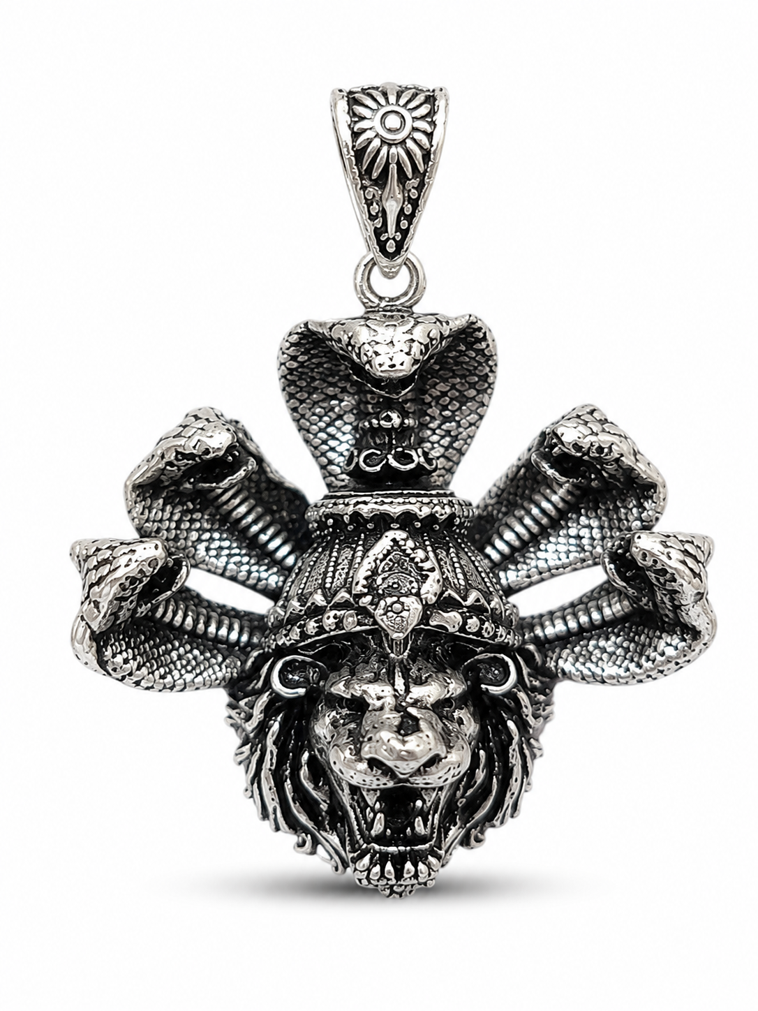 Narasimha with Sheshnaag Oxidized Silver Plated Brass Pendant | Hindu Spiritual Pendant | Handmade Temple Jewelry | Devotional Gift