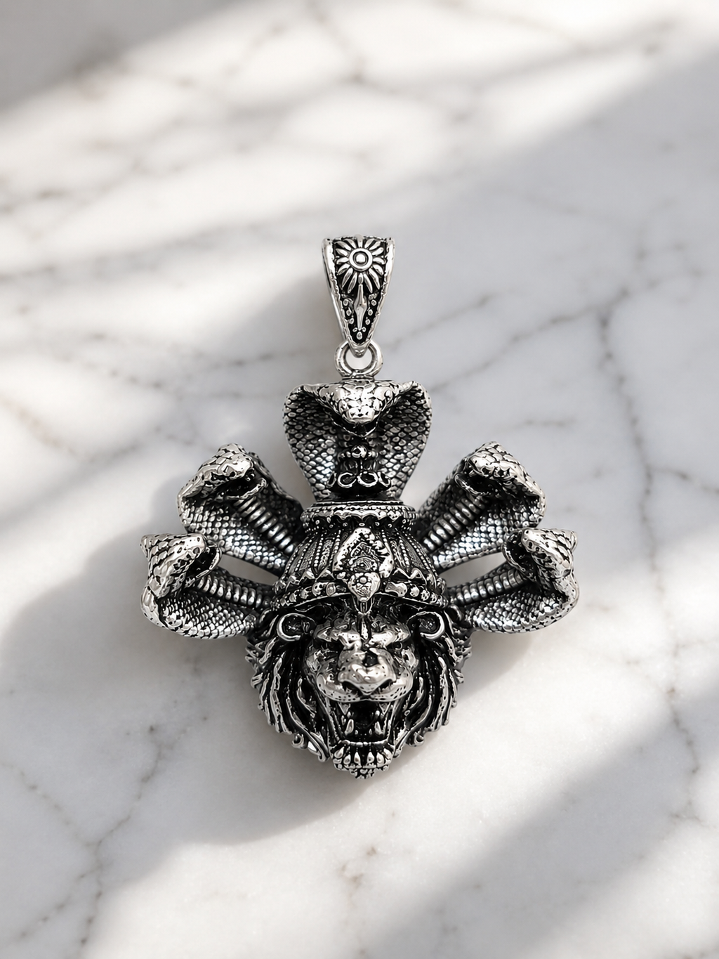 Narasimha with Sheshnaag Oxidized Silver Plated Brass Pendant | Hindu Spiritual Pendant | Handmade Temple Jewelry | Devotional Gift