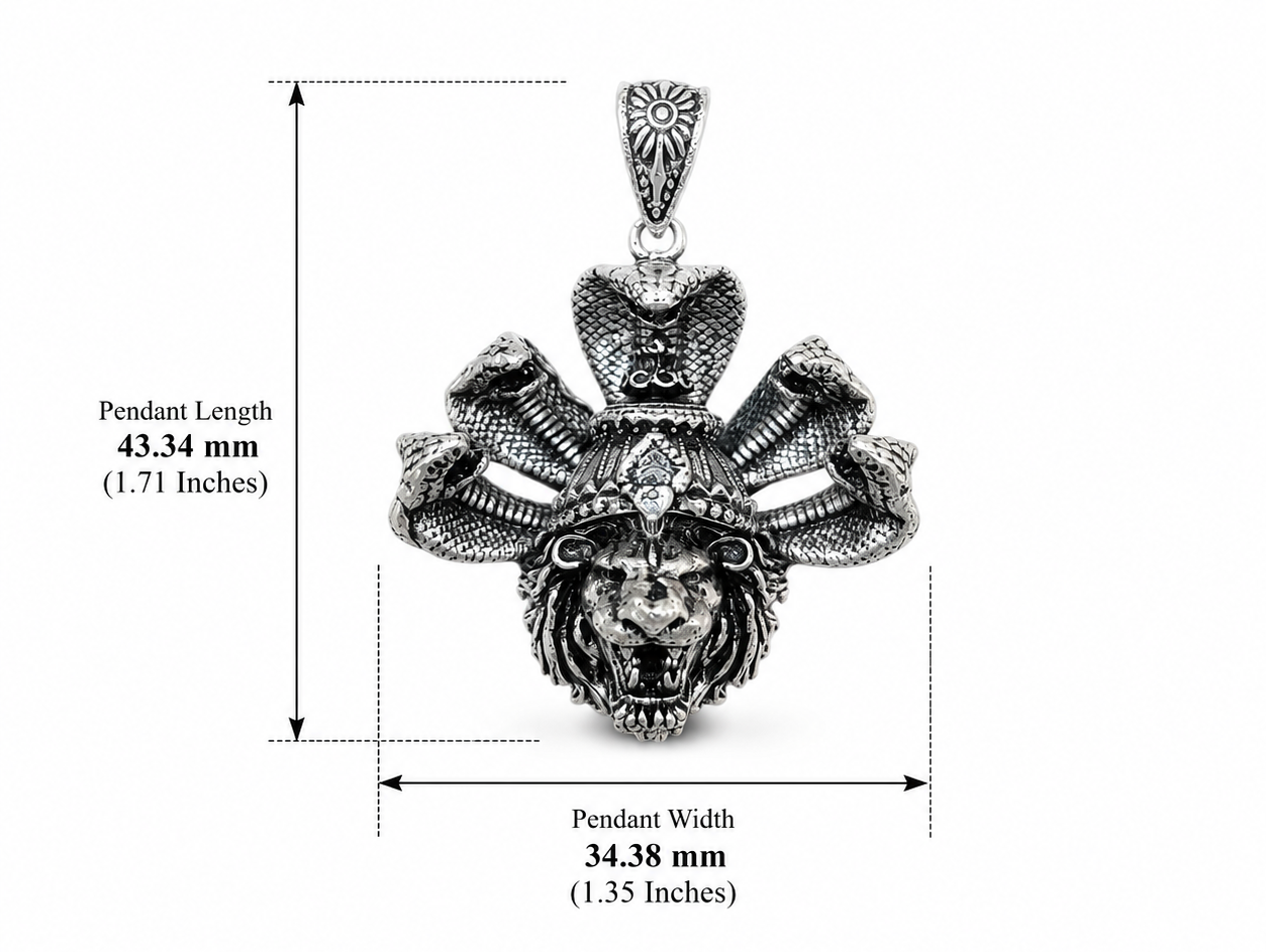 Narasimha with Sheshnaag Oxidized Silver Plated Brass Pendant | Hindu Spiritual Pendant | Handmade Temple Jewelry | Devotional Gift