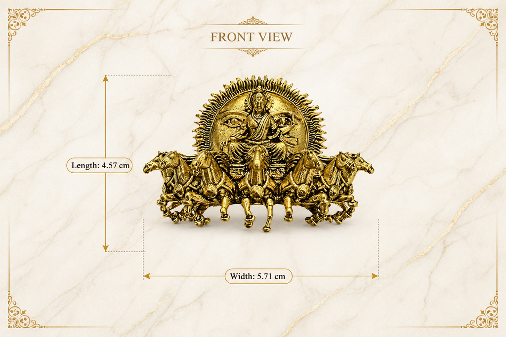 Gold Plated Surya Narayan Brooch | Sun God with Seven Horses Design | Spiritual Hindu Pin for Ethnic & Festive Wear