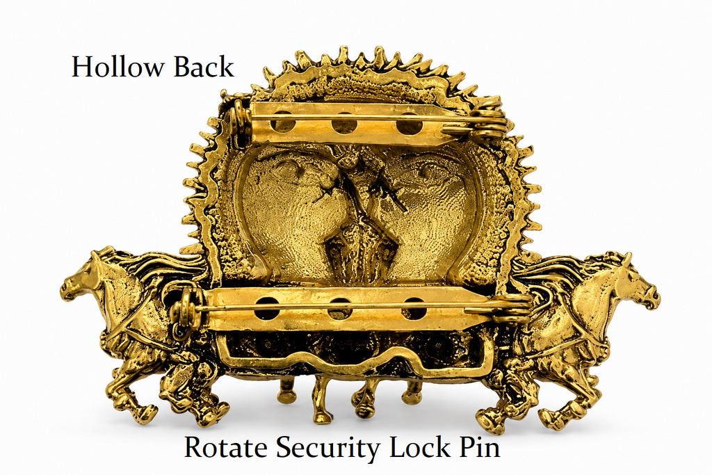 Gold Plated Surya Narayan Brooch | Sun God with Seven Horses Design | Spiritual Hindu Pin for Ethnic & Festive Wear