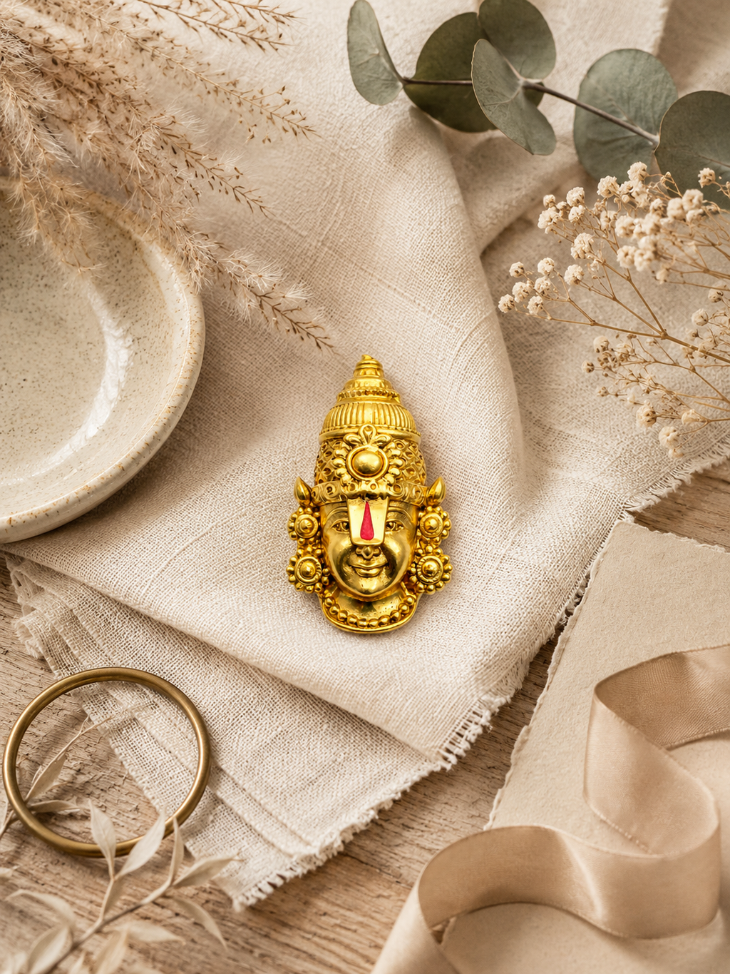 Lord Tirupati Balaji Gold Plated Brass Ethnic Brooch